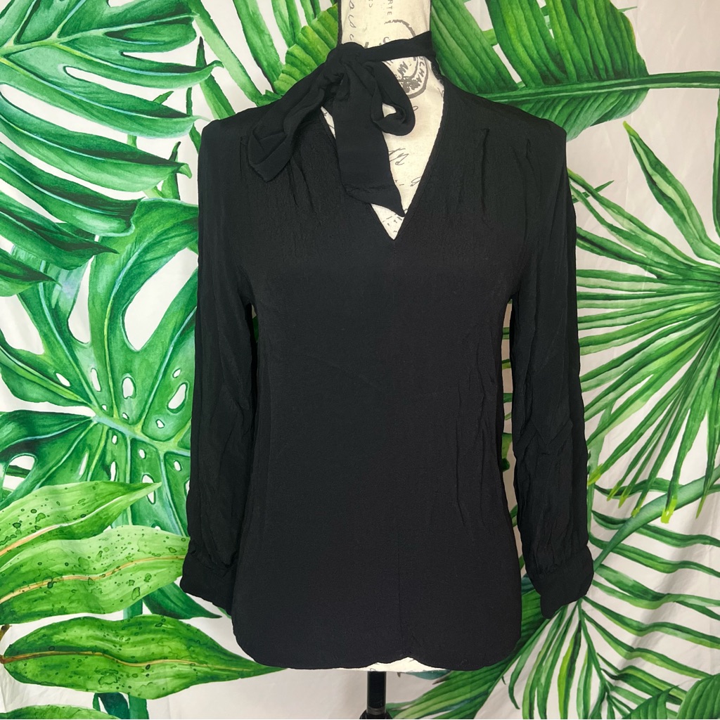 Topshop Sz 6 Crepe Viscose Lightweight Tie Neck Work Office Blouse